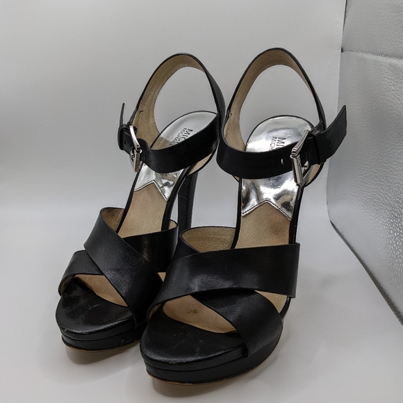 MICHAEL Michael Kors Shoes - Michael Kors Oksana Leather Heel Sandals SZ 9